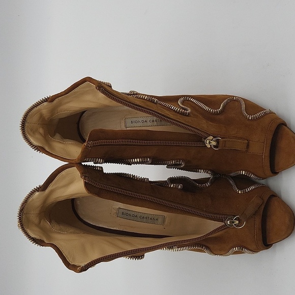 941- Bionda Castana Ankle Suede Boots Open Toe Made In Italy Size 6.5 - Picture 9 of 12
